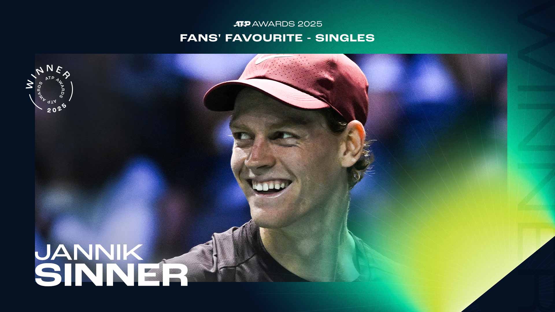 Jannik Sinner wins Fans' Favourite singles player in the 2025 ATP Awards