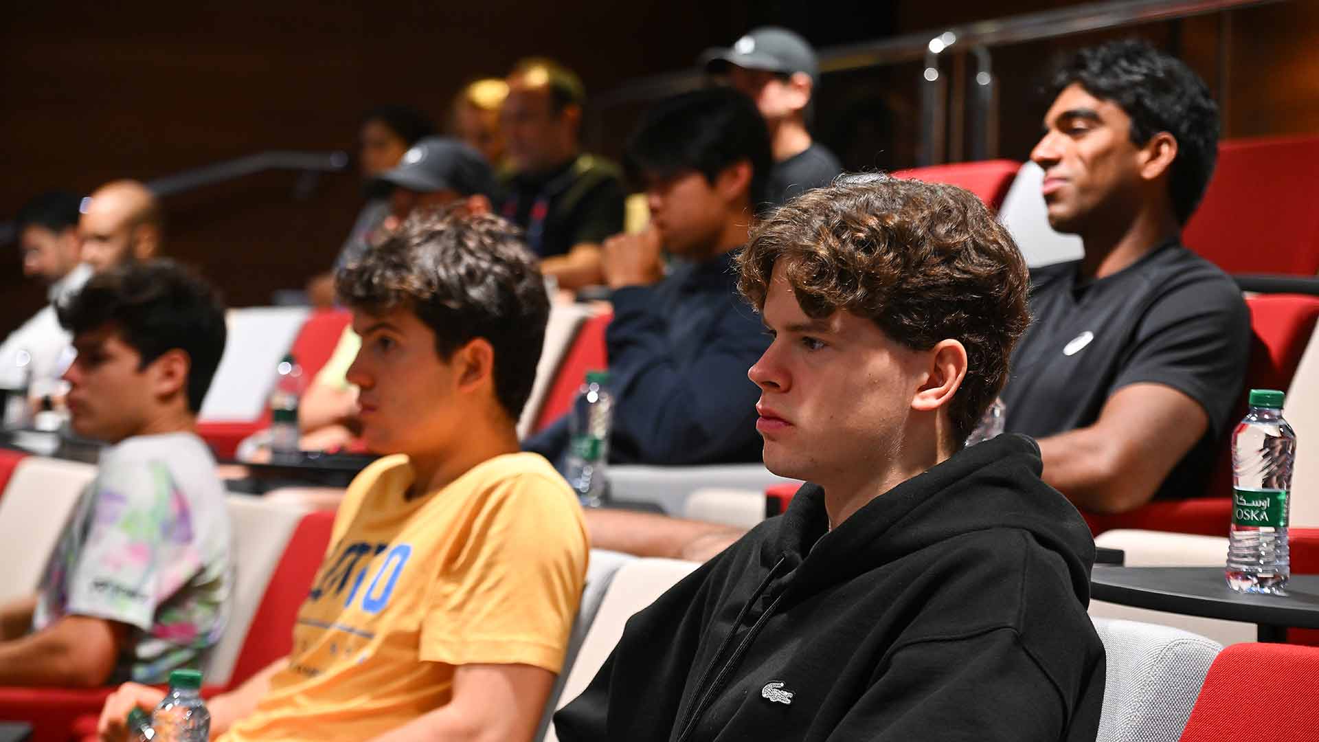 Next Gen ATP Finals presented by PIF players sit for their pre-tournament briefing Tuesday in Jeddah.